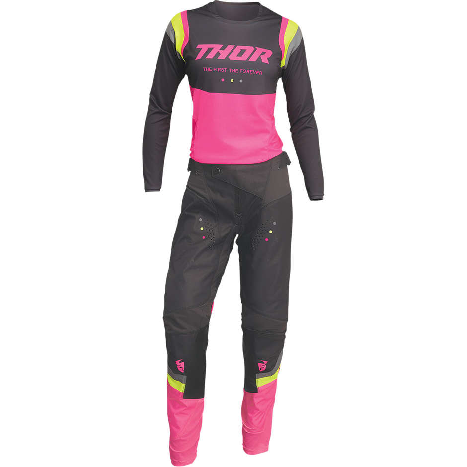 Maillot Thor PULSE REV Lady Moto Cross Enduro Rose Fluo Charcoal