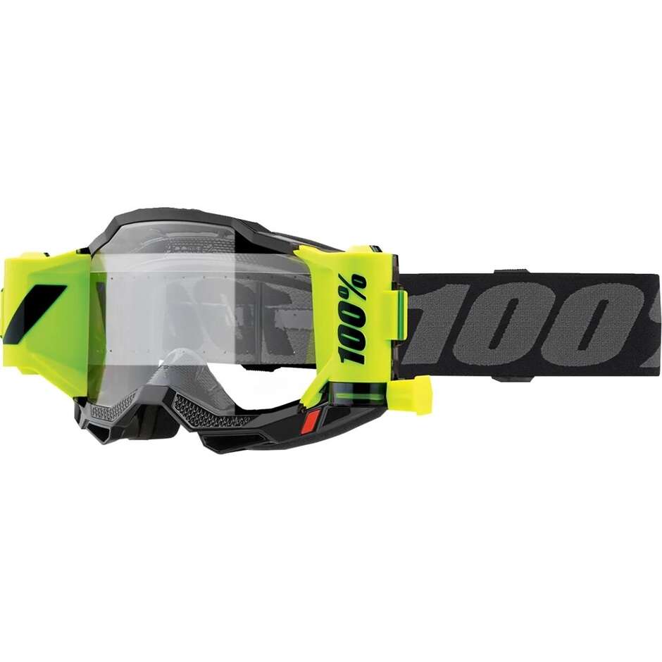 Maschera Moto Cross Enduro 100% ACCURI 2 FORECAST Nero Giallo Fluo Lente Trasparente