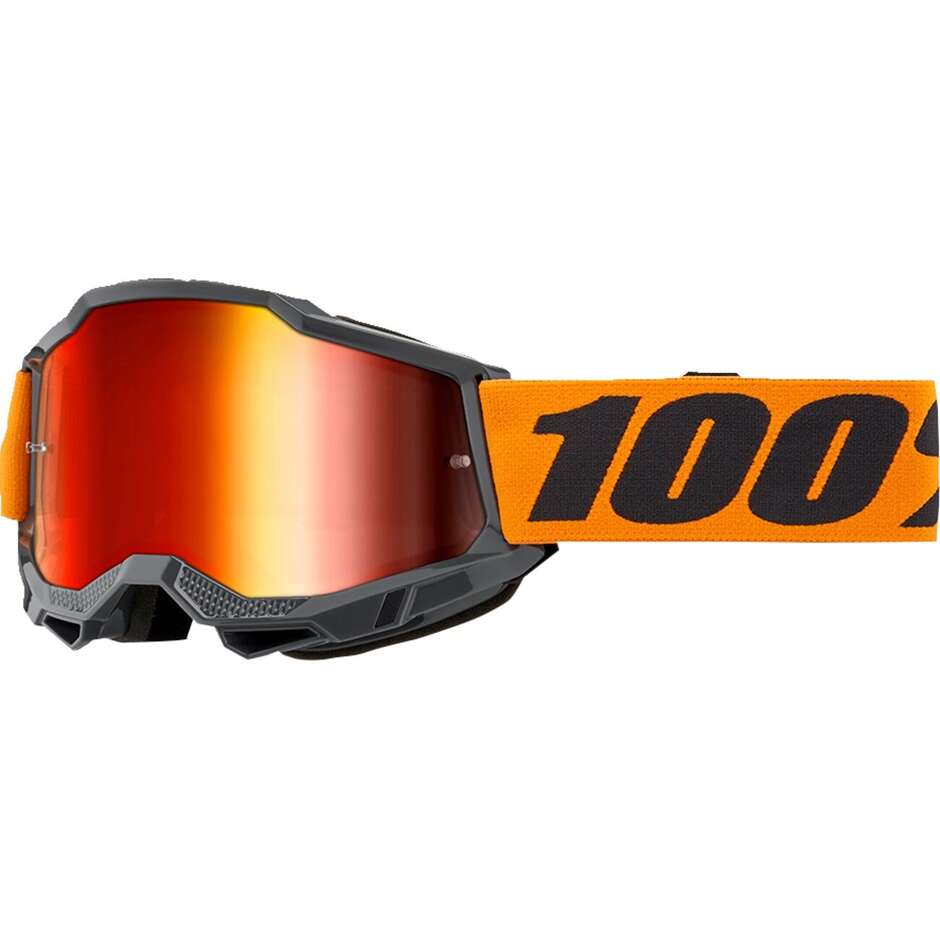 Maschera Moto Cross Enduro 100% ACCURI 2 ORANGE Lente Specchio Rossa