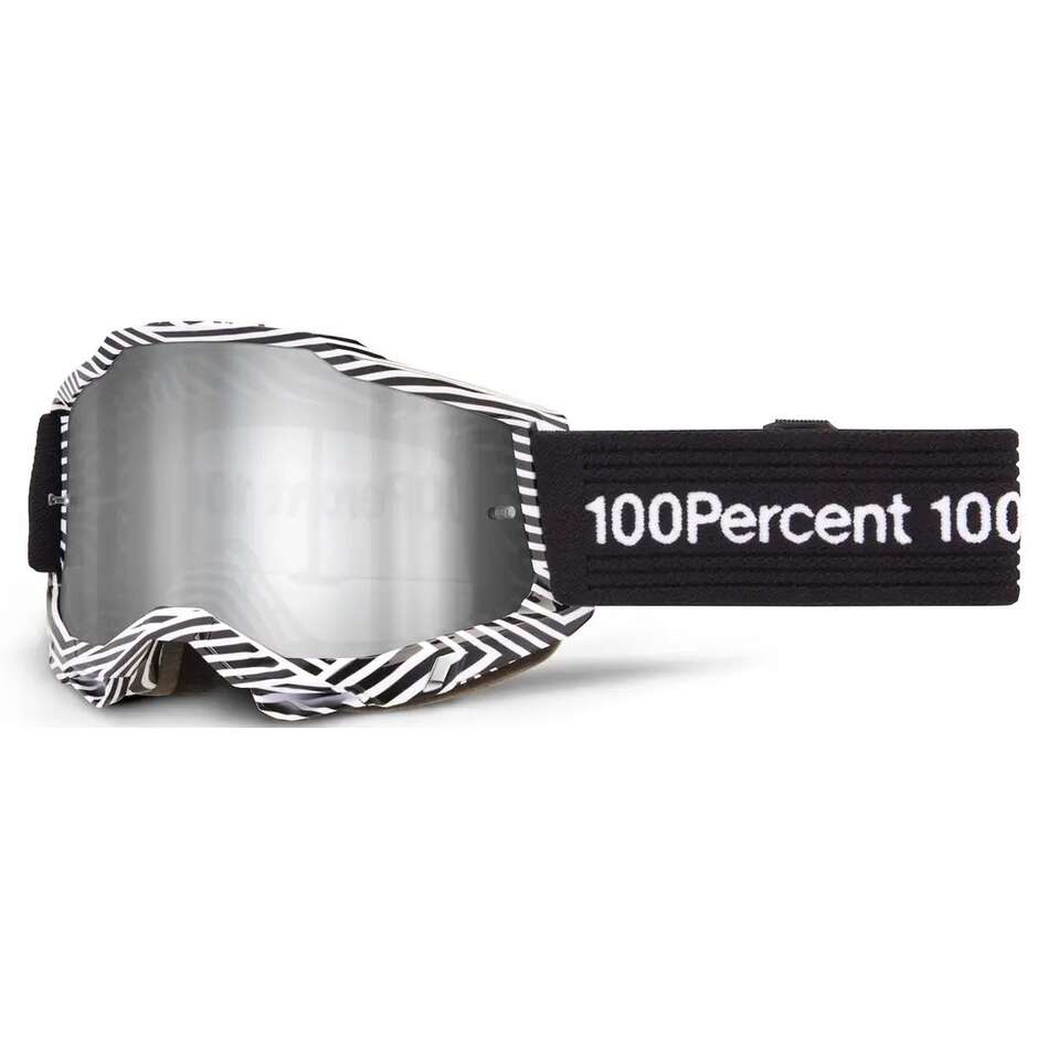 Maschera Moto Cross Enduro 100% ACCURI 2 SAMBA Nero Bianco Lente Silver