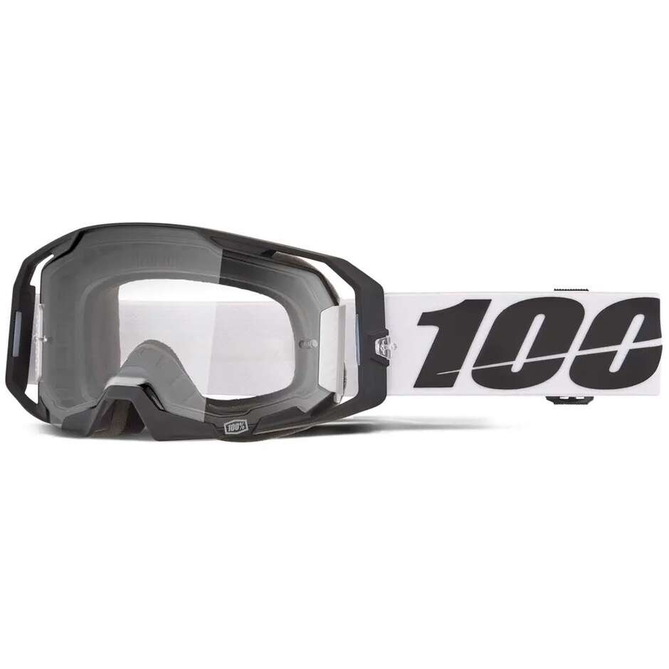 Maschera Moto Cross Enduro 100% ARMATIC CALDWELL Bianco Nero Lente Trasparente