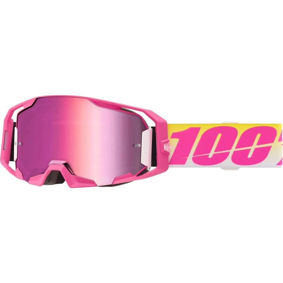 Maschera Moto Cross Enduro 100% ARMATIC SELLARS Rosa Giallo Bianco