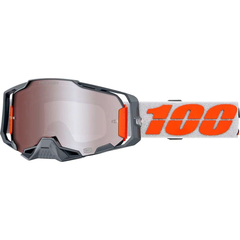 Maschera Moto Cross Enduro 100% ARMEGA Arancione Argento Lente Silver
