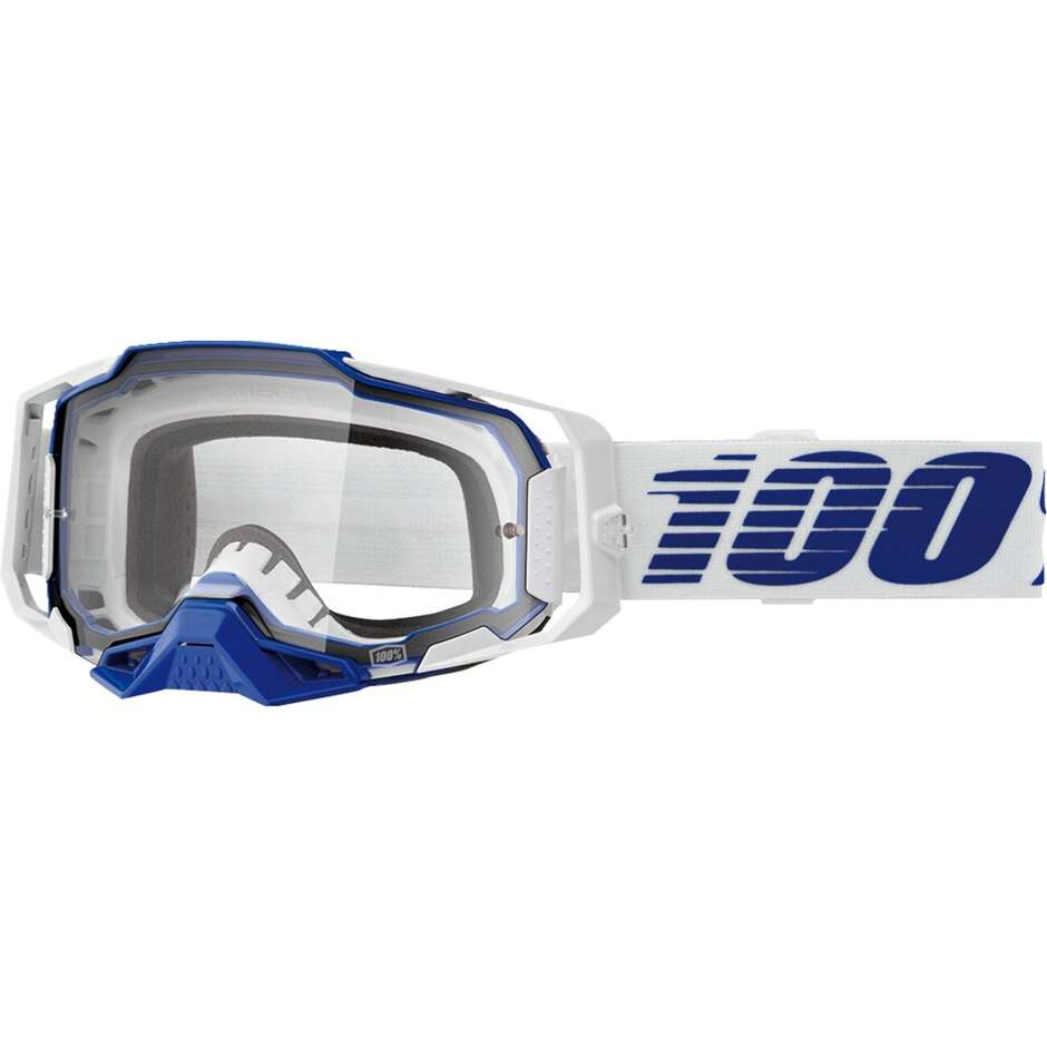 Maschera Moto Cross Enduro 100% ARMEGA BLU Lente Trasparente