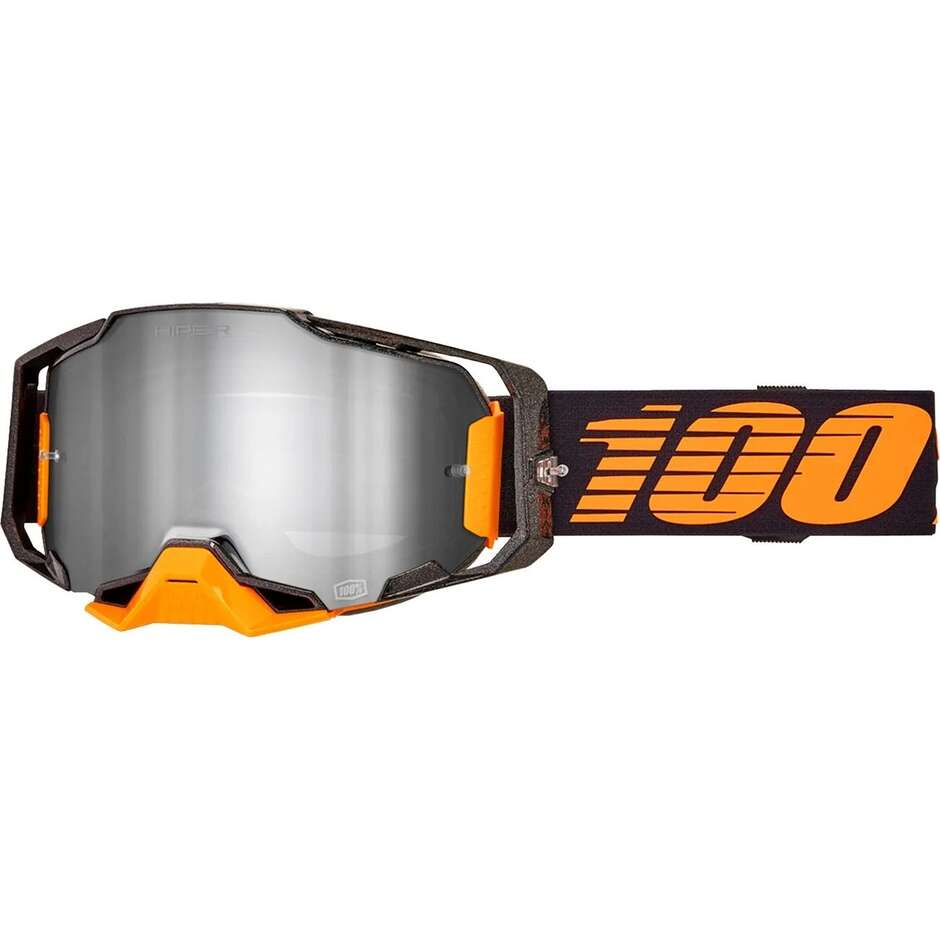 Maschera Moto Cross Enduro 100% ARMEGA HIPER ACOSTA Nero Arancio Lente Specchio