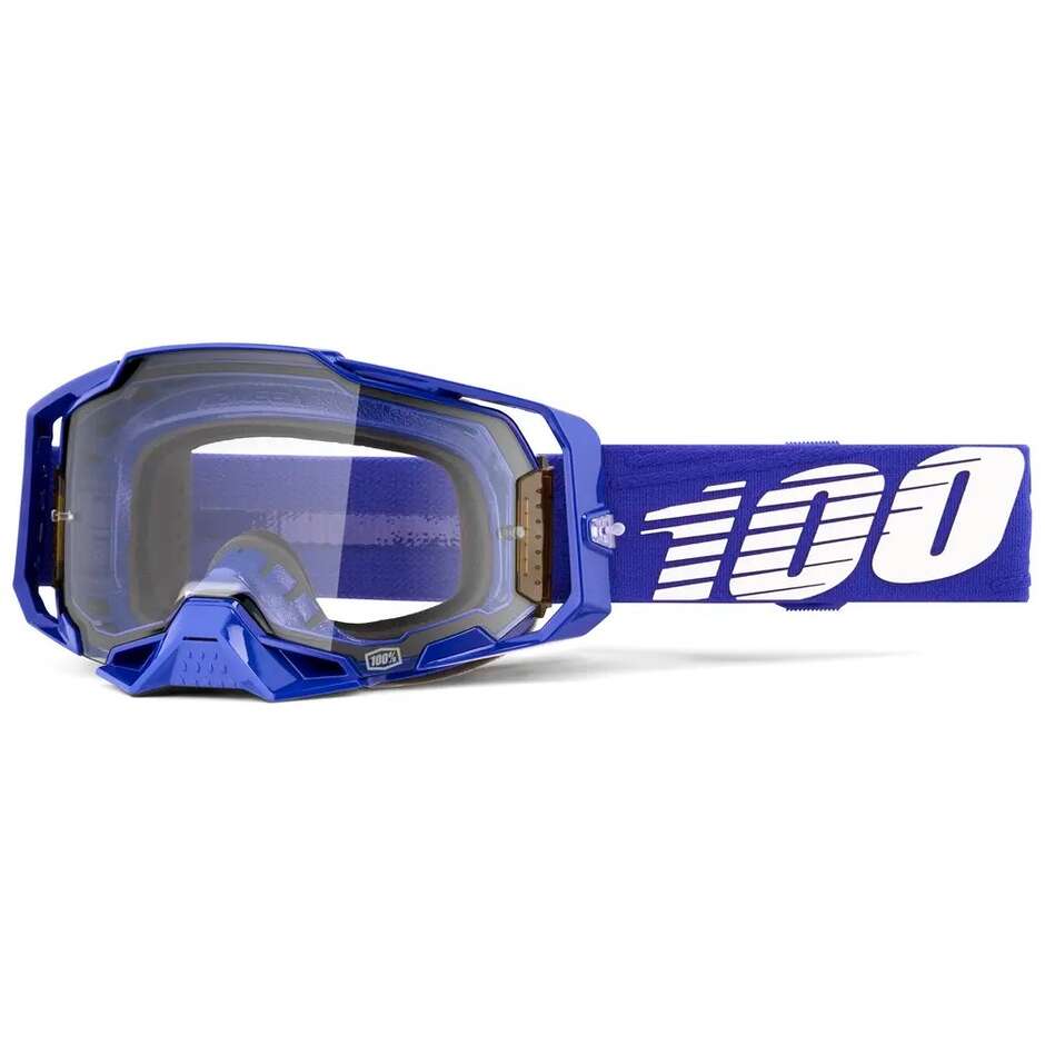 Maschera Moto Cross Enduro 100% ARMEGA KLEIN Blu Bianco Lente Trasparente