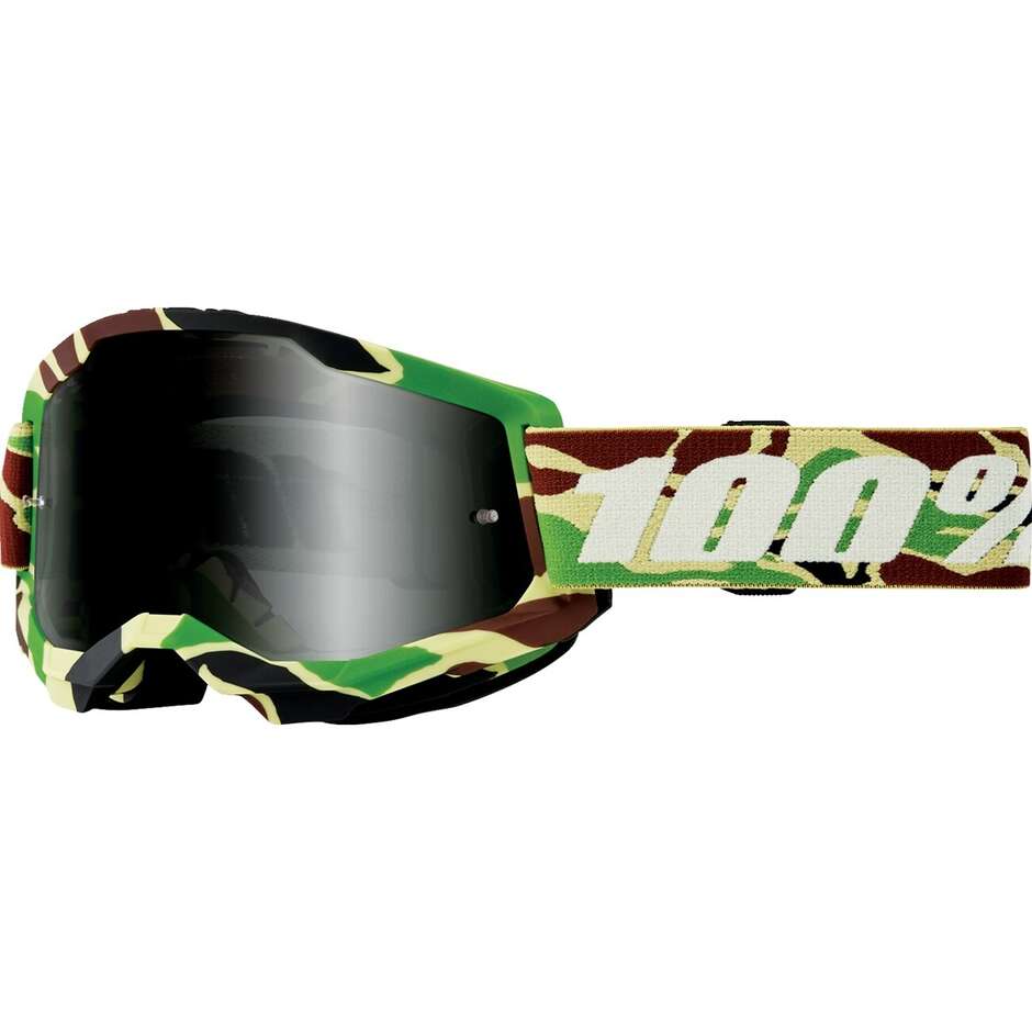 Maschera Moto Cross Enduro 100% STRATA 2 SAND WAR Camo Lente Smoke