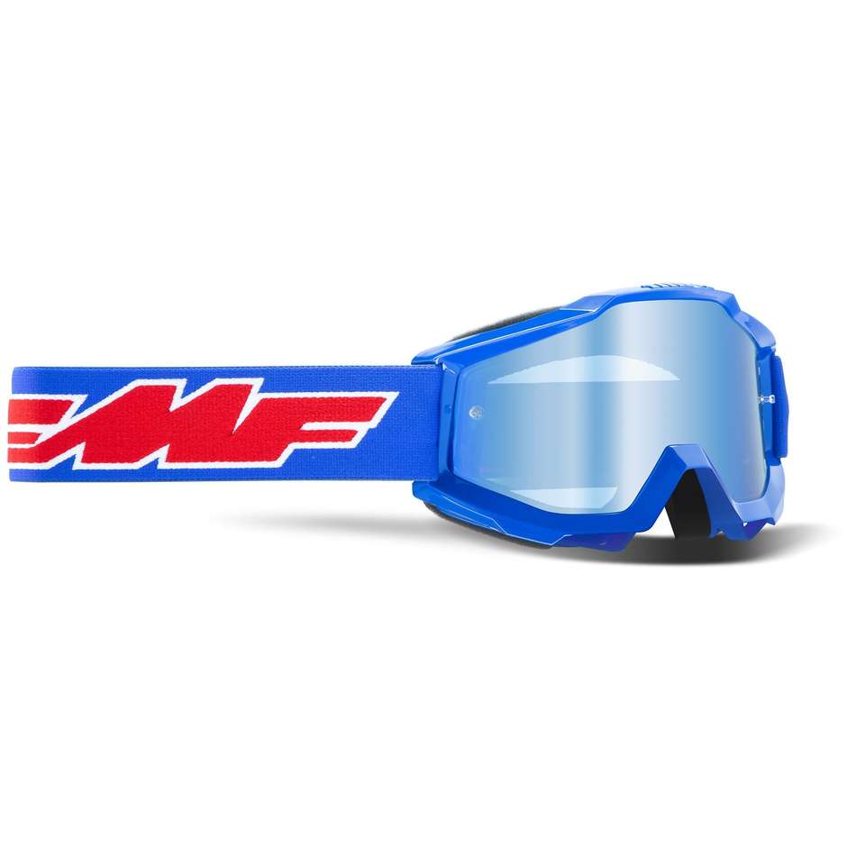 Maschera Moto Cross Enduro Bambino FMF POWERBOMB Rocket Blu Lente Blu Specchiata