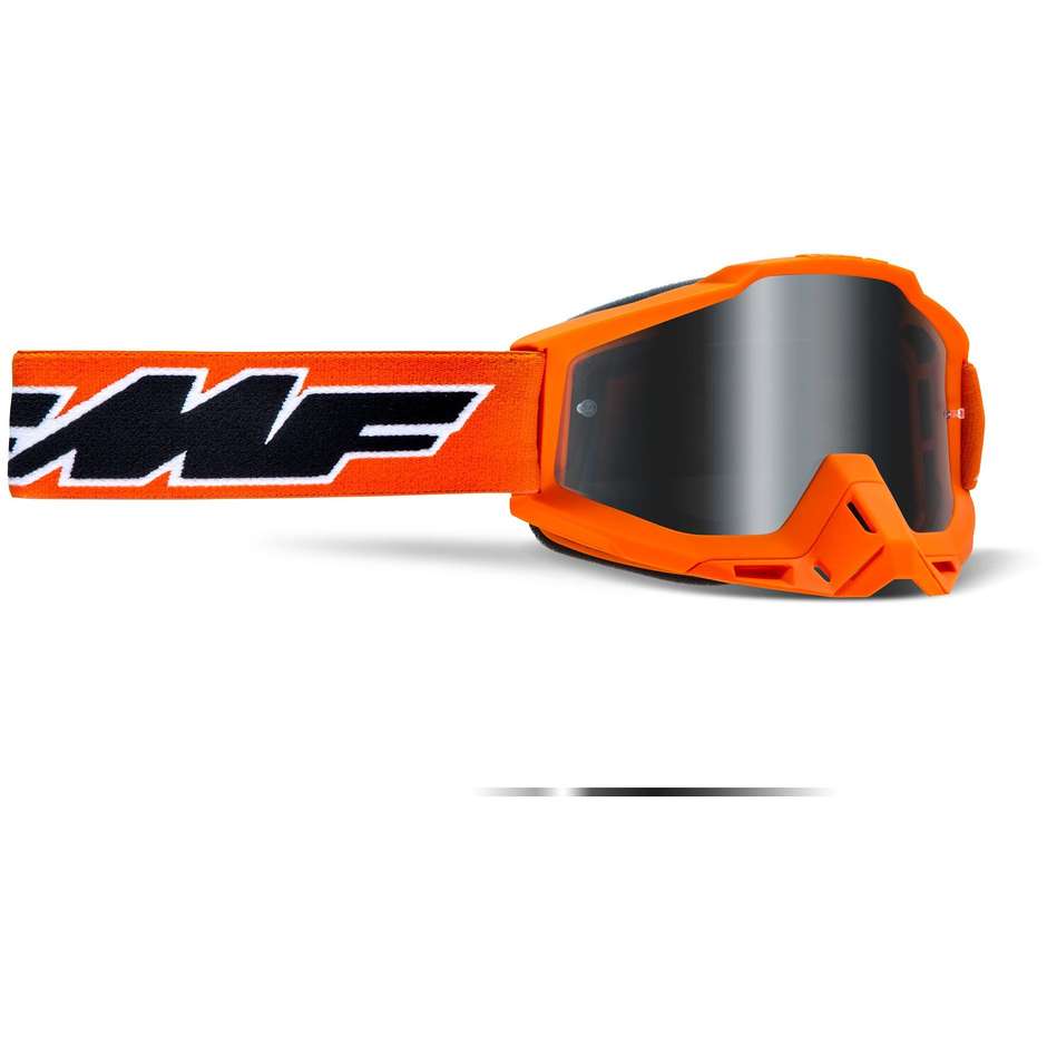 Maschera Moto Cross Enduro FMF POWERBOMB Rocket Arancio Lente Argento Specchiata