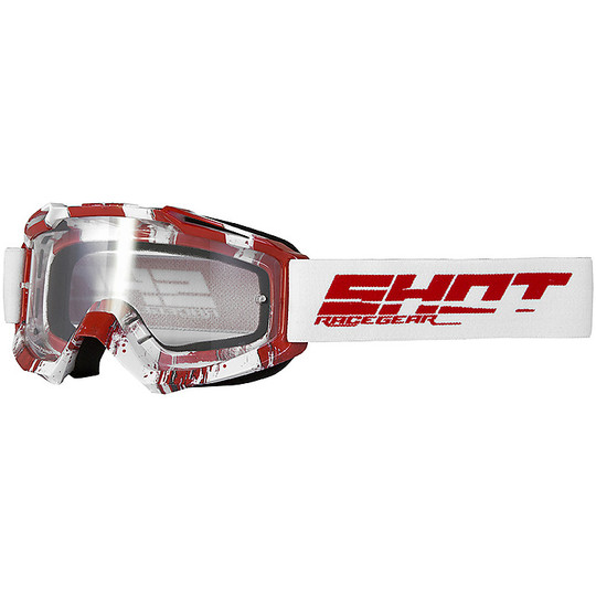 Maschera Occhiale Moto Cross Enduro Shot ASSAULT OVER Bianco Rosso