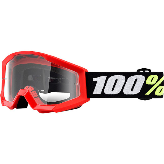 Maschera Occhiali da Bambino Moto Cross Enduro 100% Strata Mini Rosso Lente Trasparente