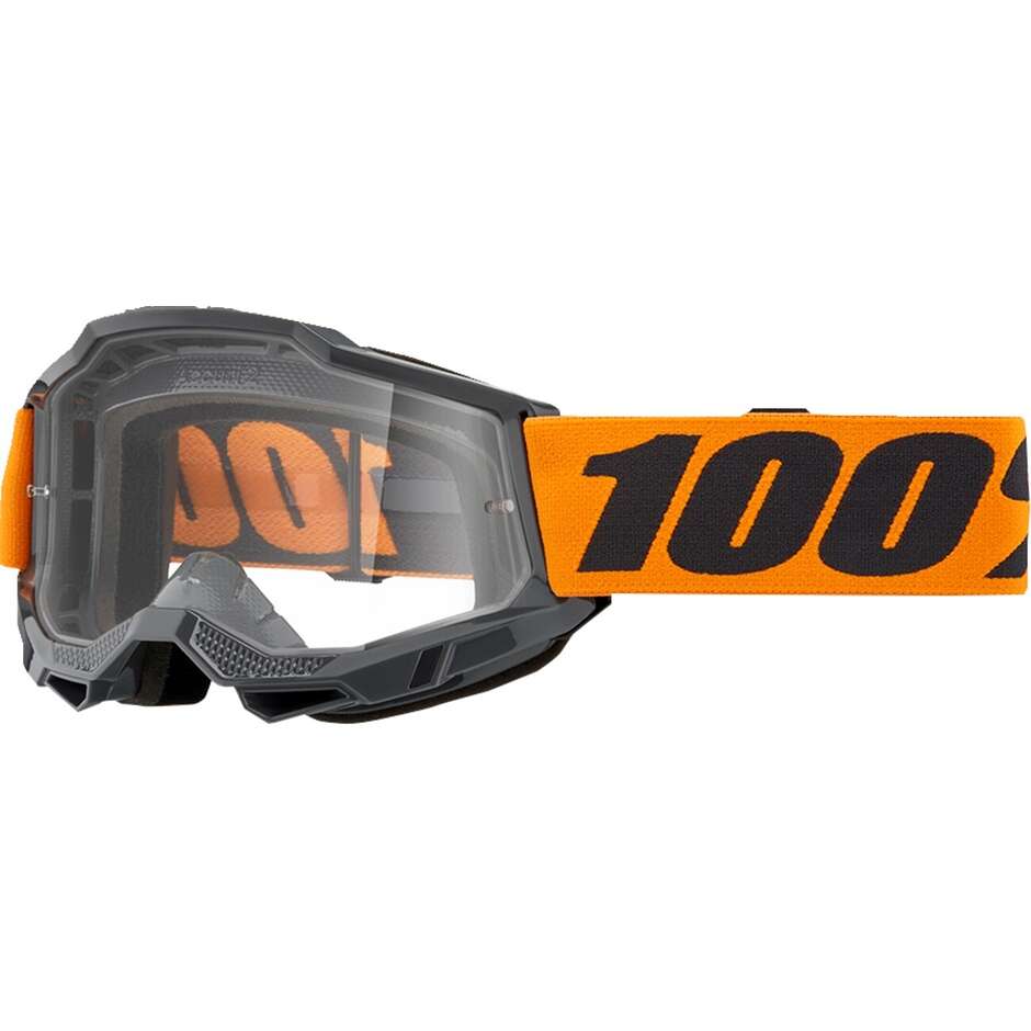 Maschera Occhiali Moto Cross Enduro 100% ACCURI 2 OTG ORANGE Lente Trasparente
