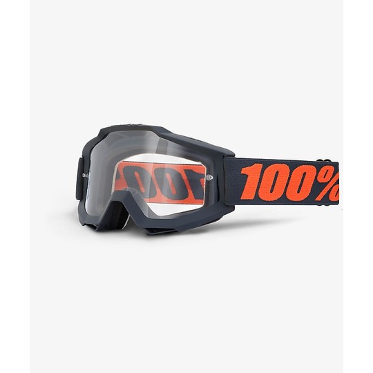 Maschera Occhiali Moto Cross Enduro 100% ACCURI OTG Gunmetal Lente Trasparente