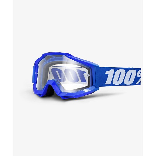 Maschera Occhiali Moto Cross Enduro 100% ACCURI OTG Reflex Blu Lente Trasparente