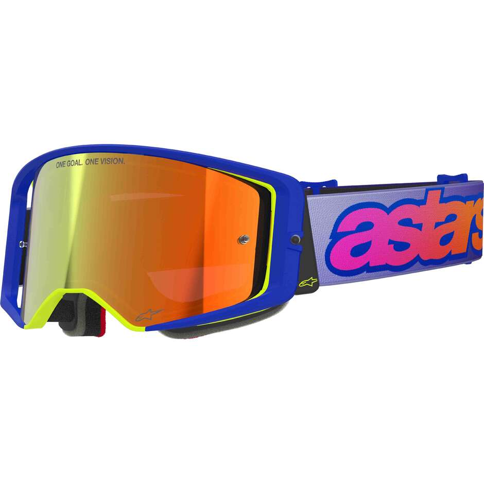 Maschera Per Casco Alpinestars SUPERTECH VISION VISTA Blu Giallo Viola Specchio Rosso