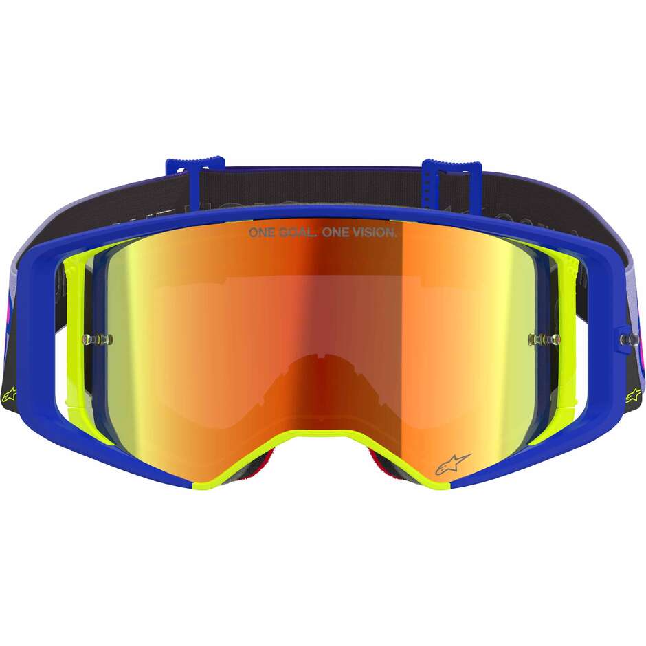 Maschera Per Casco Alpinestars SUPERTECH VISION VISTA Blu Giallo Viola Specchio Rosso