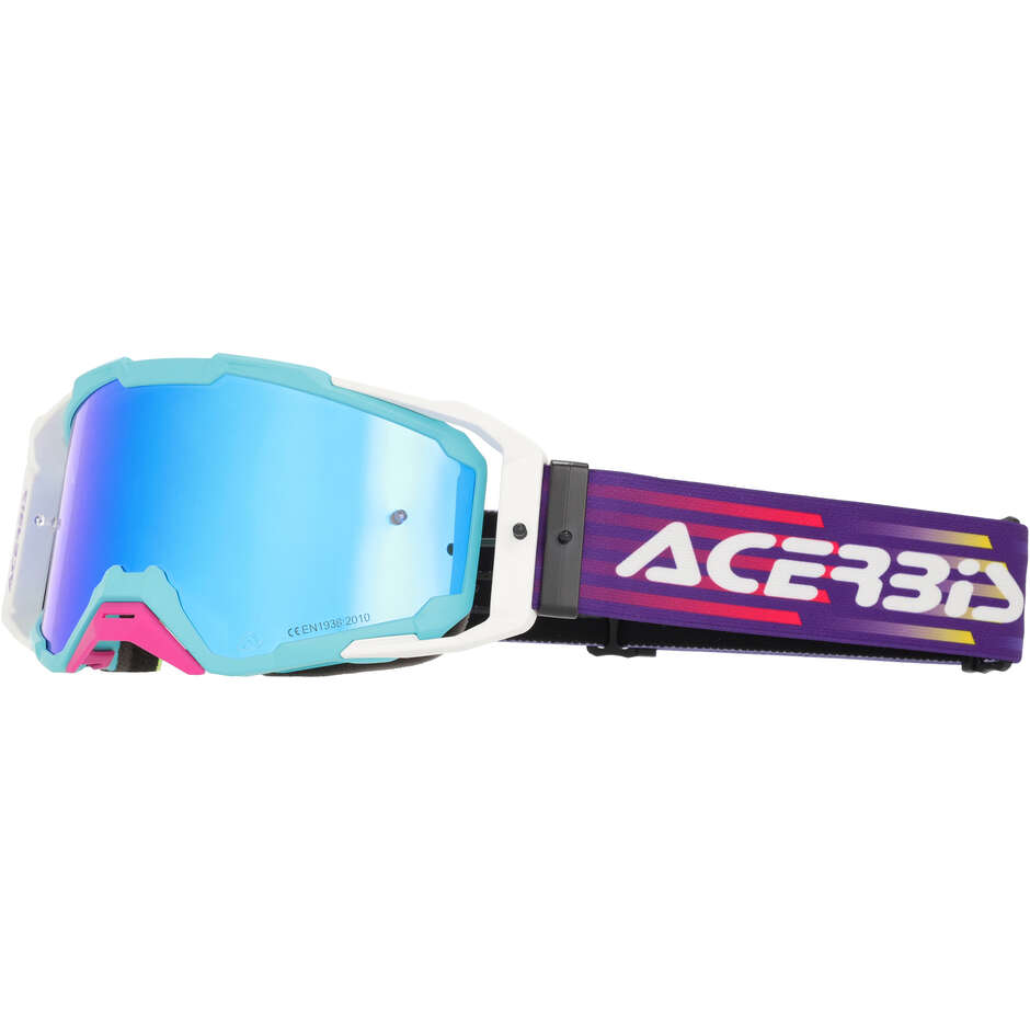 Maschera per Motocross ACERBIS VITRION MIRROR Giallo Azzurro/Bianco