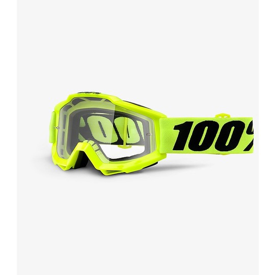 Masque de moto Cross Enduro 100% ACCURI OTG Fluo Yellow Transparent Lens