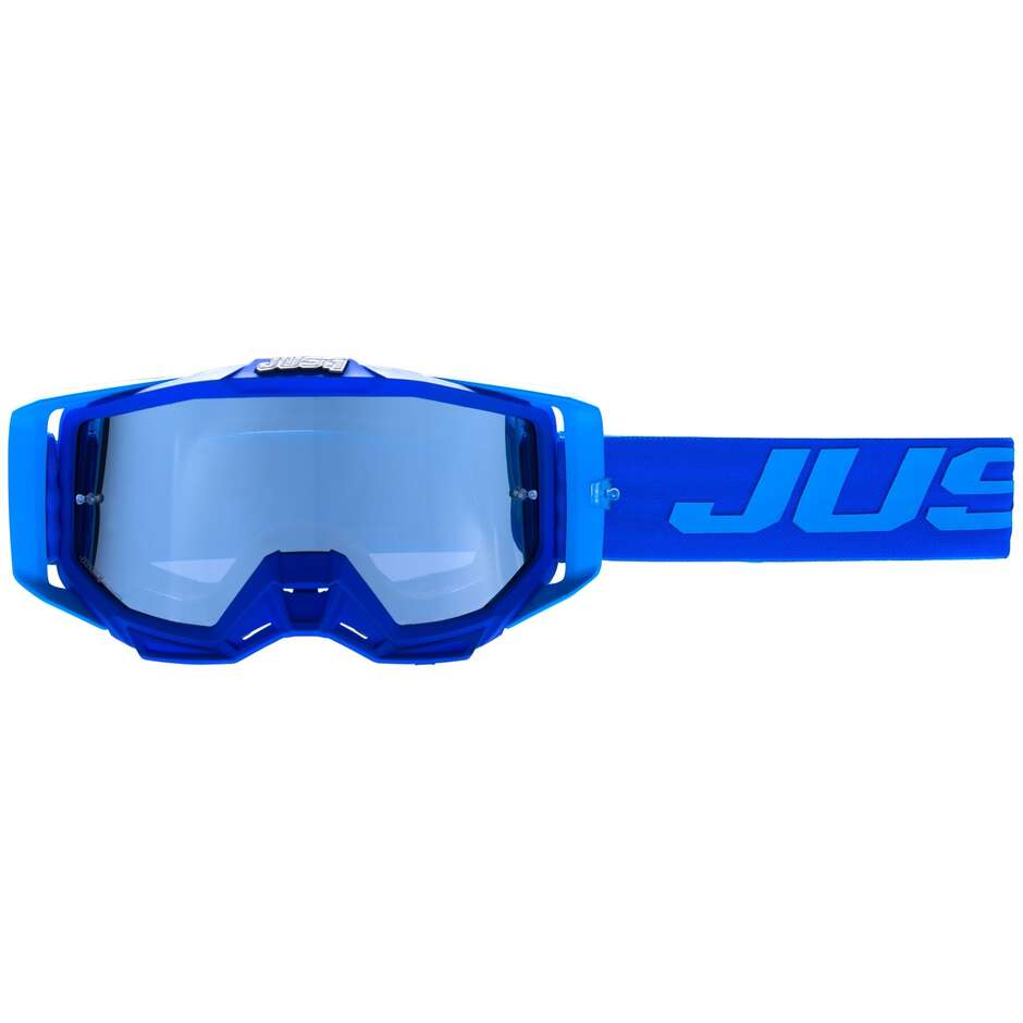 Masque de moto Just1 Iris 2.0 Cross Enduro Blue Logo Blue Mirror Lens