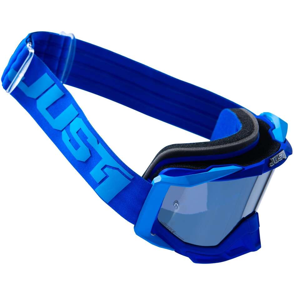 Masque de moto Just1 Iris 2.0 Cross Enduro Blue Logo Blue Mirror Lens
