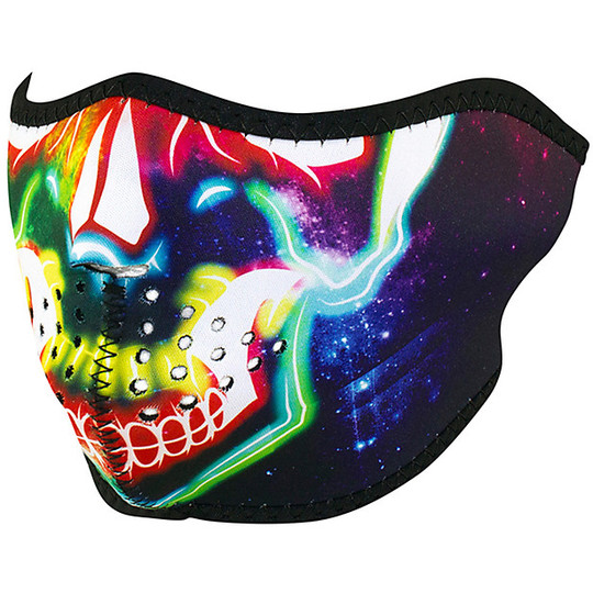 Masque de moto à col Zanheadgear Demi-masque facial Crâne fluo