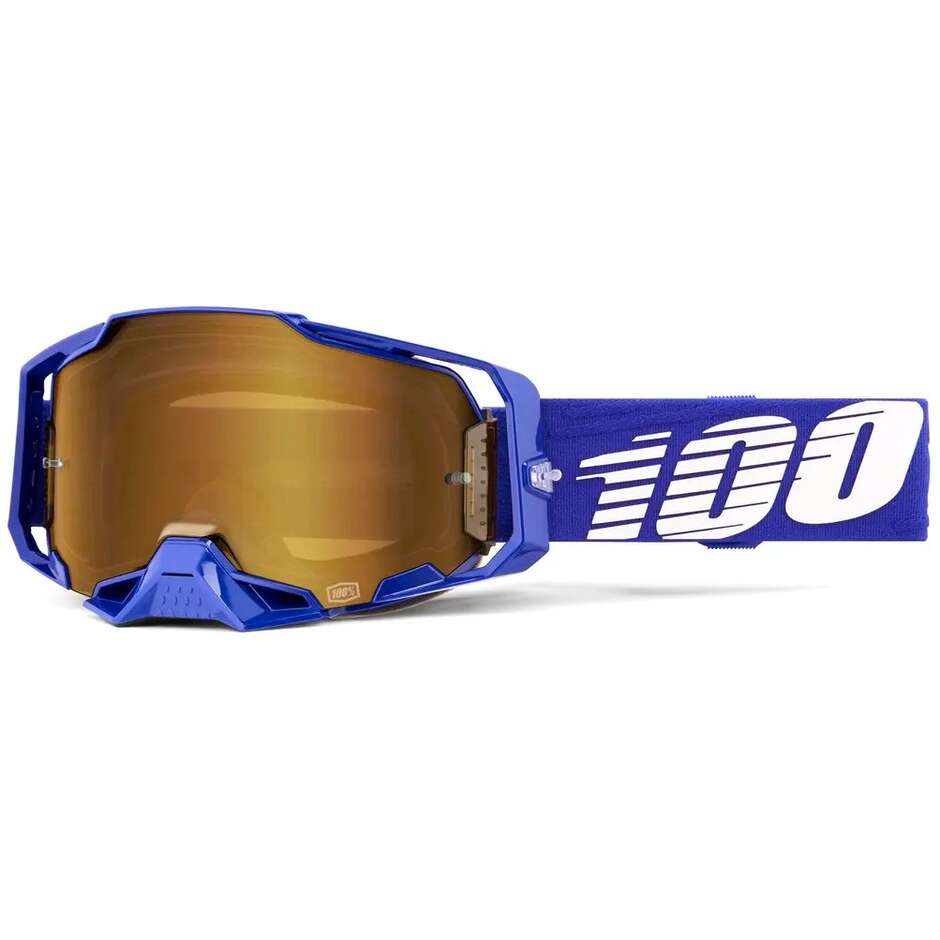 Masque de motocross/enduro 100% ARMEGA KLEIN, verres miroir bleus, blancs et dorés
