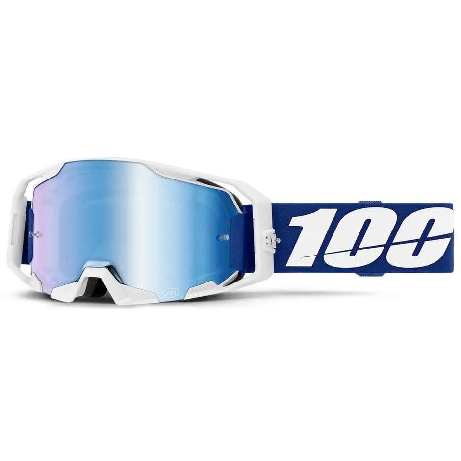 Masque de motocross/enduro ARMATIC 100% avec lentilles miroir bleues et blanches