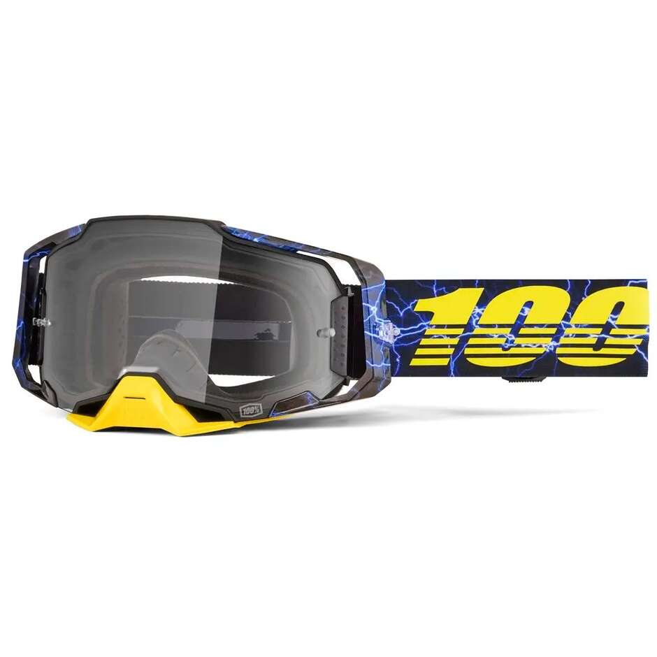 Masque de motocross/enduro ARMATIC FURIOUS 100% - Noir, jaune, bleu - Verre transparent