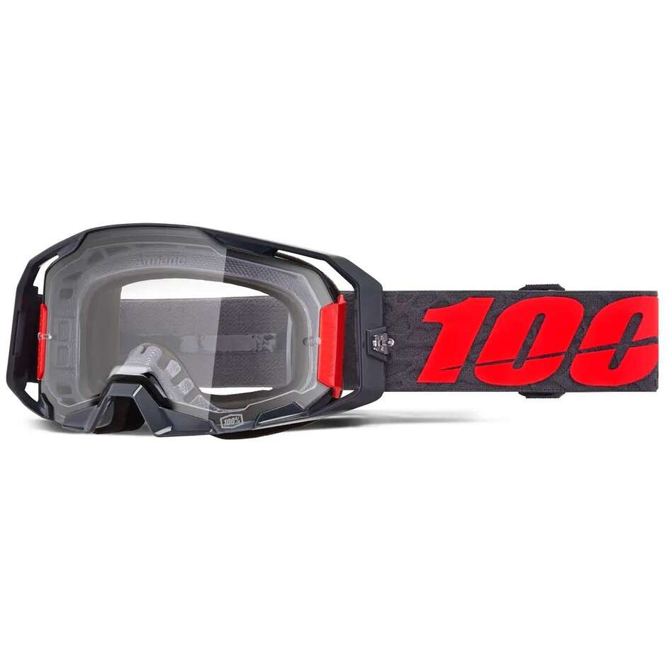 Masque de motocross/enduro ARMATIC TURO 100% noir et rouge, lentille transparente