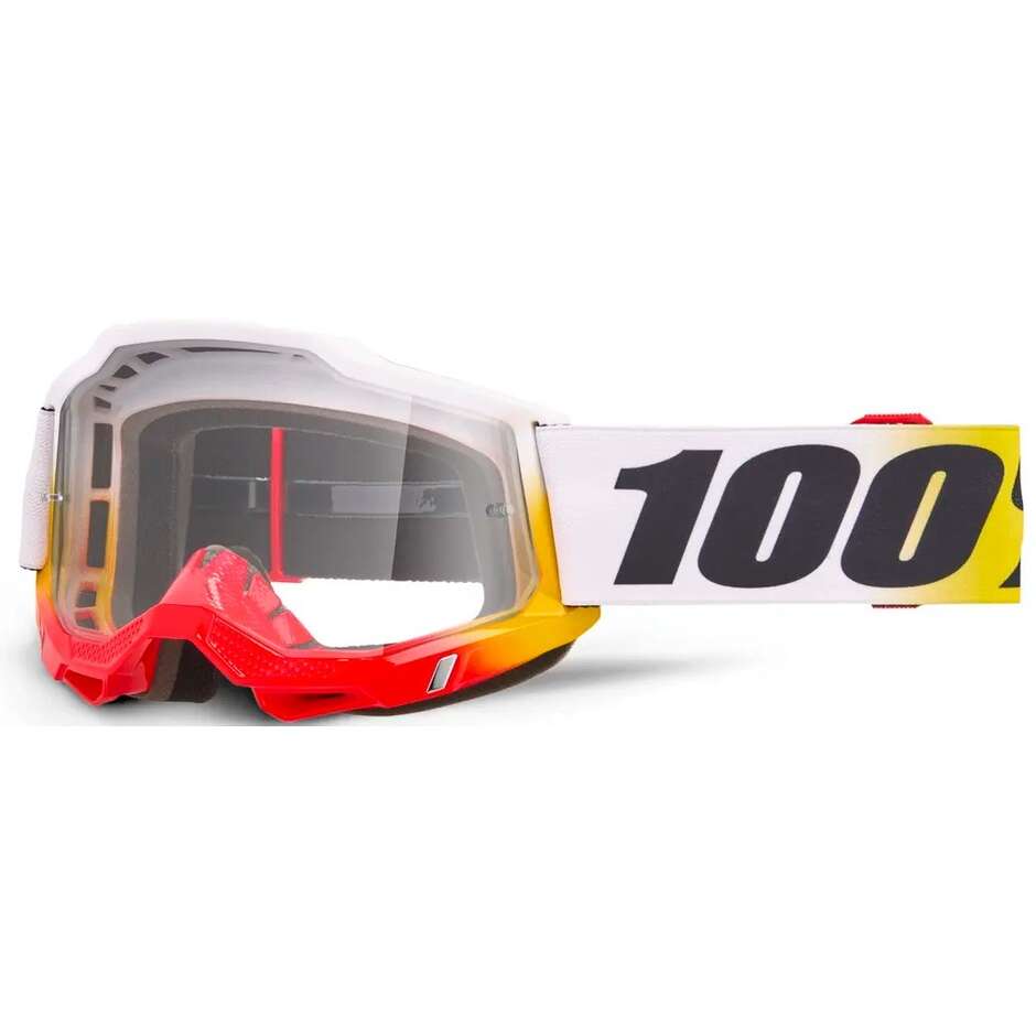 Masque de motocross/enduro TORKEN 100% ACCURI 2 - Rouge, jaune, blanc, noir - Verre transparent