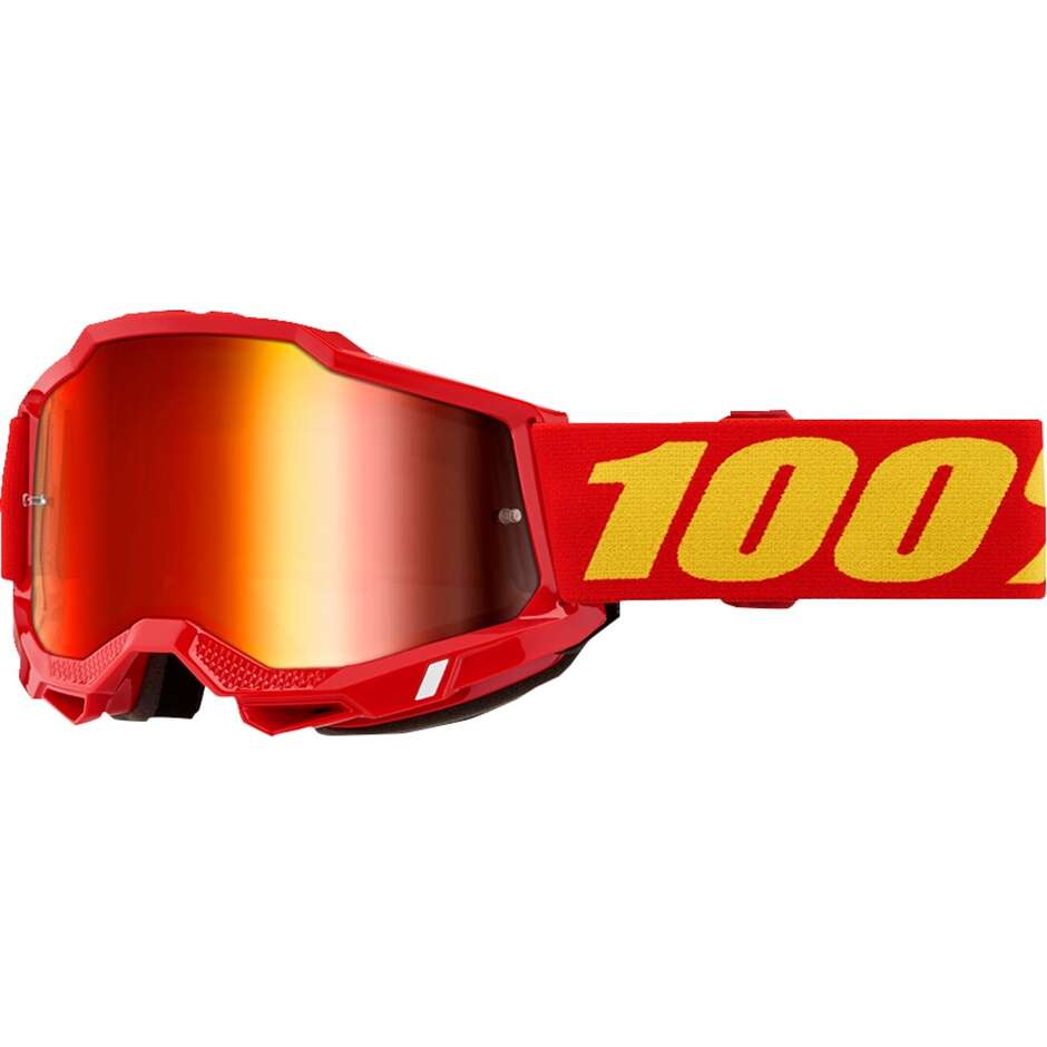 Masque moto 100% ACCURI 2 RED Cross Enduro avec lentille miroir rouge