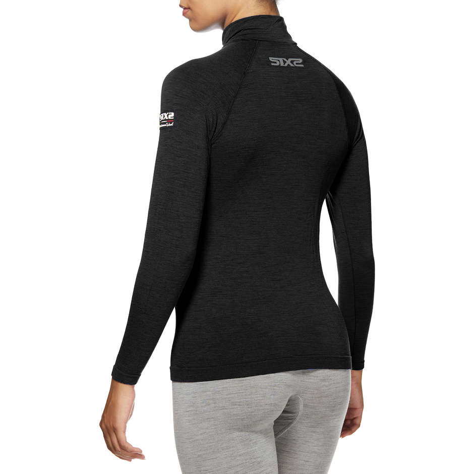 Merino Wool Turtleneck with Zip Underwear Long Sleeves Sixs TS13 Carbon Merinos Wool Black