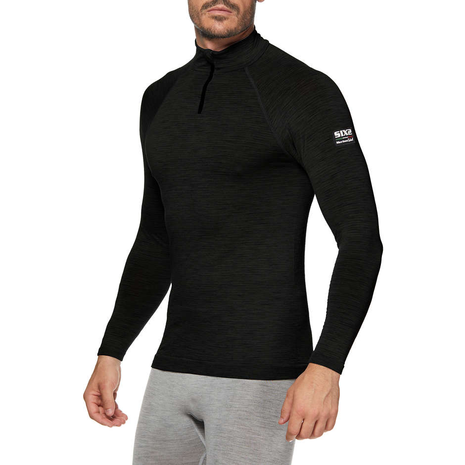 Merino Wool Turtleneck with Zip Underwear Long Sleeves Sixs TS13 Carbon Merinos Wool Black