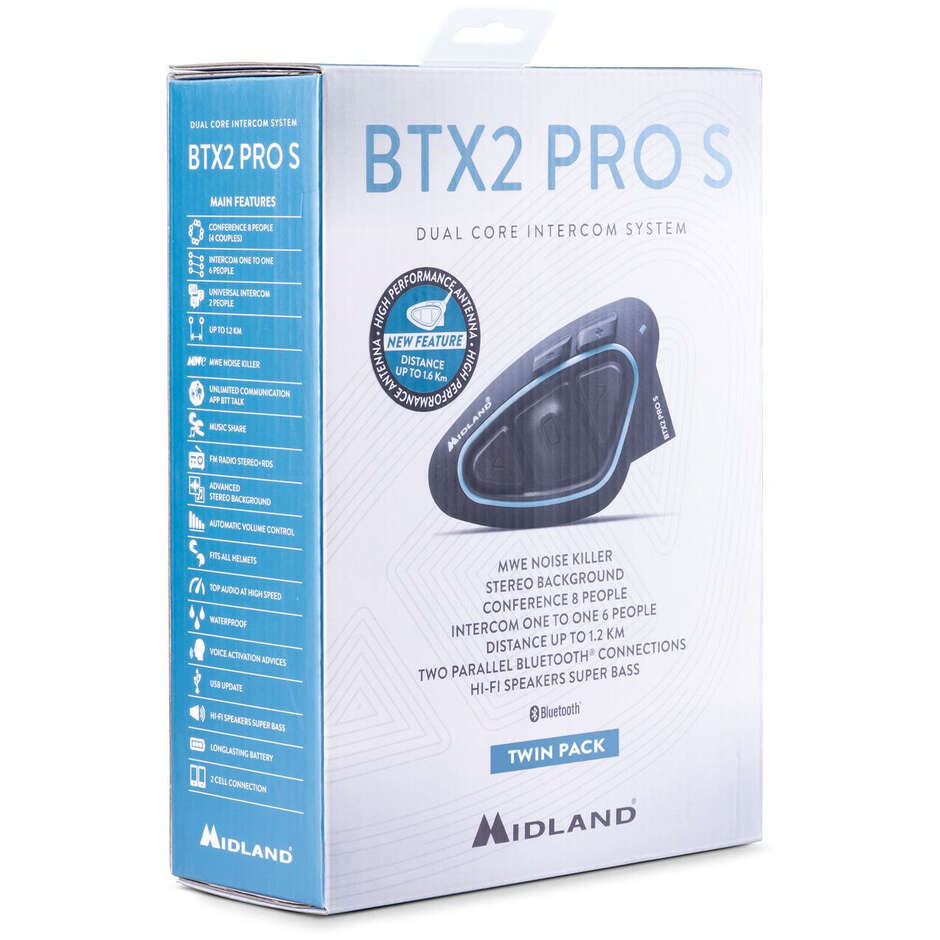 Midland BTX2 PRO S LR Bluetooth Motorcycle Intercom Double Kit with HI-FI Speaker
