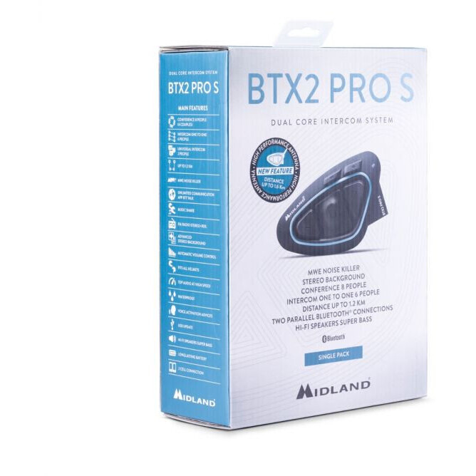 Midland BTX2 PRO S LR Intercom moto Bluetooth simple avec haut-parleur HI-FI