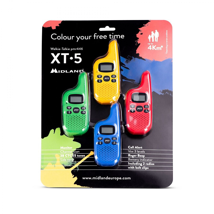 Midland XT-5 transceivers 4 pieces Blue Red Yellow Green 4 km