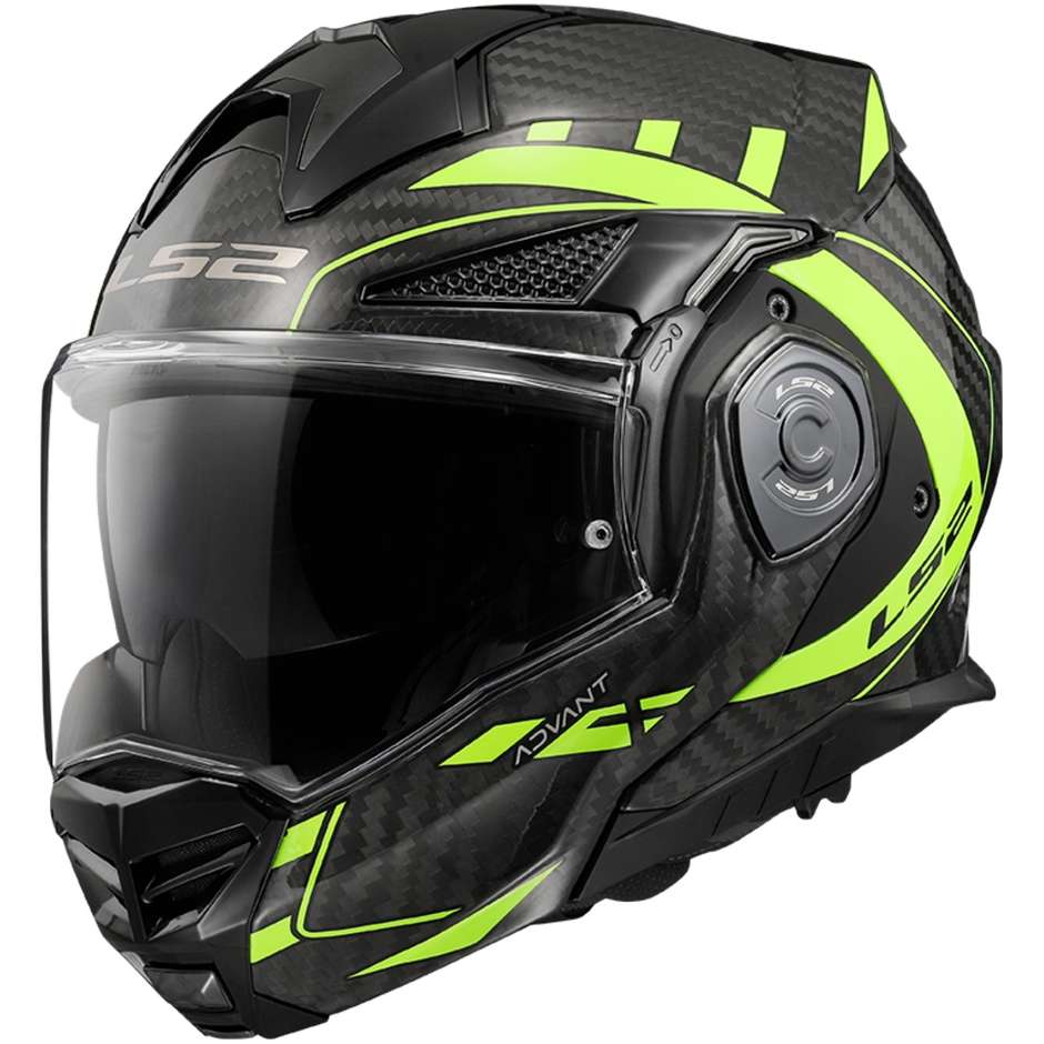 Modular Carbon Helmet Approved P / J Ls2 FF901 ADVANT X CARBON Future Yellow Fluo