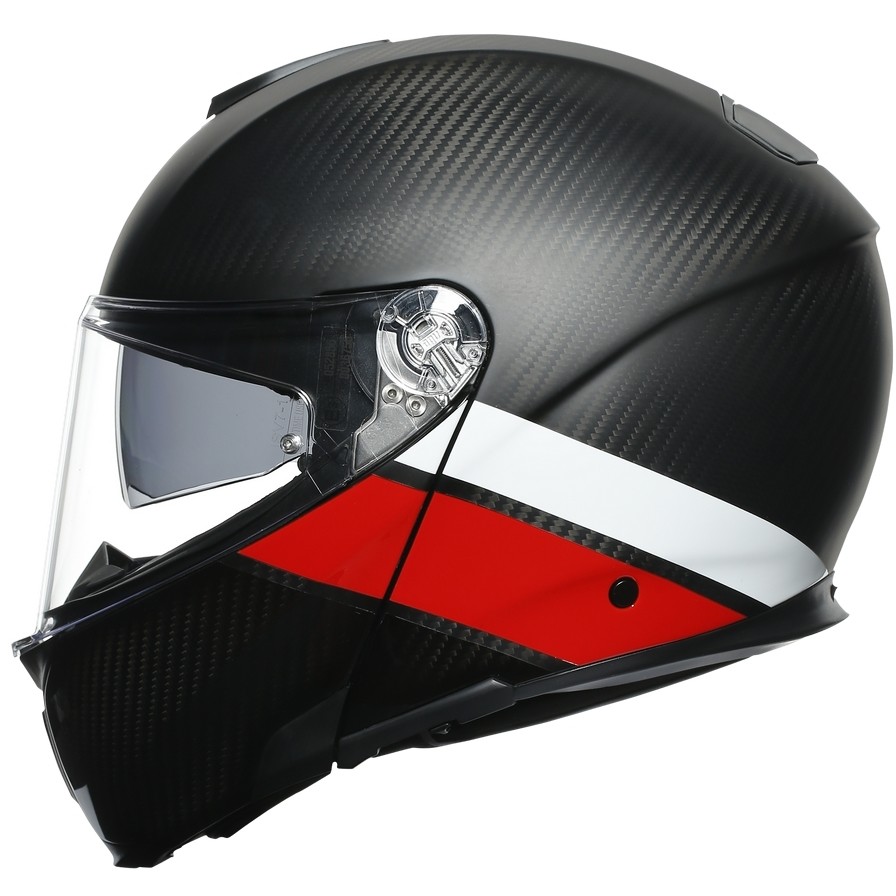 Modular Carbon Motorcycle Helmet Agv SPORTMODULAR Multi LAYER Carbon Red White