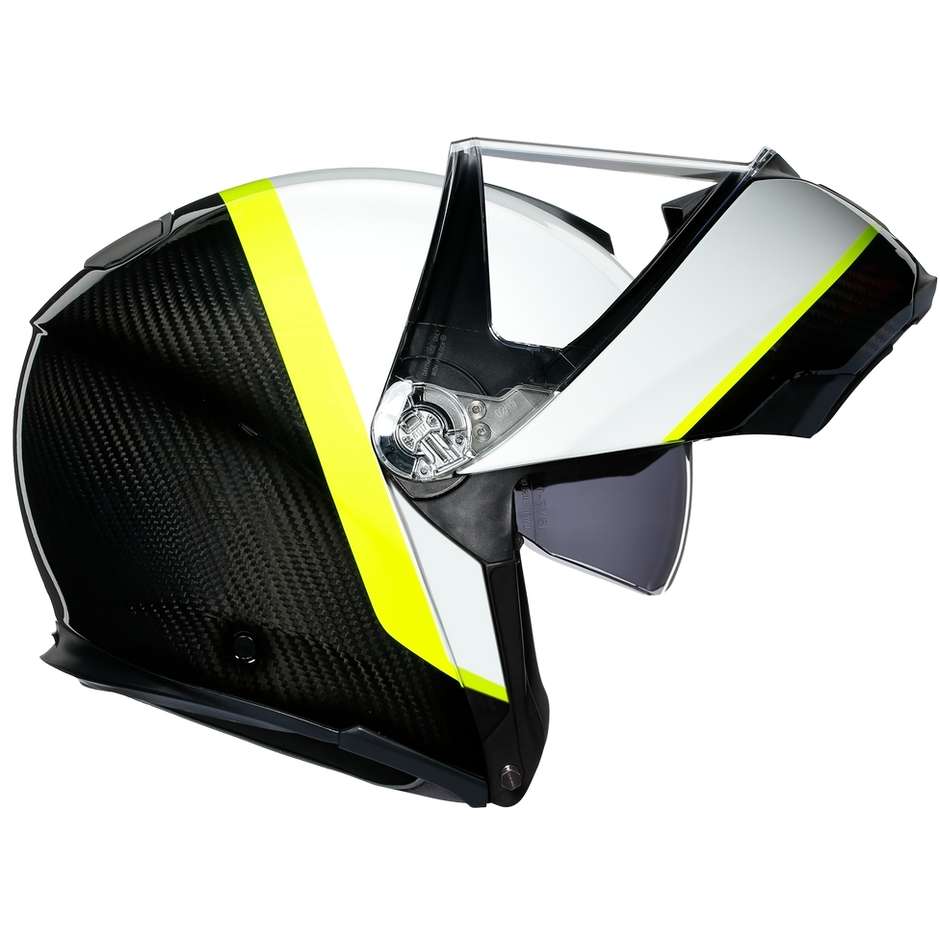 Modular Carbon Motorcycle Helmet Agv SPORTMODULAR Multi RAY Carbon White Yellow Fluo