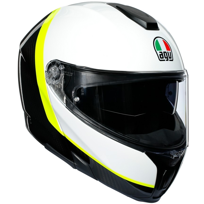 Modular Carbon Motorcycle Helmet Agv SPORTMODULAR Multi RAY Carbon White Yellow Fluo