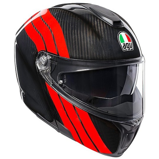 Modular Carbon Motorcycle Helmet AGV Sportmodular Multi STRIPES Carbon Red