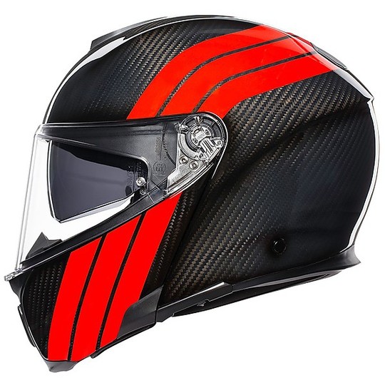 Modular Carbon Motorcycle Helmet AGV Sportmodular Multi STRIPES Carbon Red