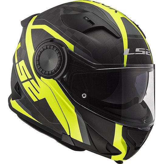 Modular Carbon Motorcycle Helmet LS2 FF313 VORTEX Frame Carbon Matt Black Fluo Yellow