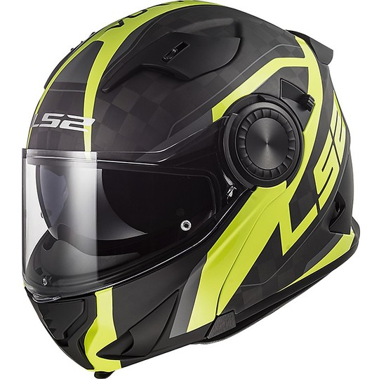 Modular Carbon Motorcycle Helmet LS2 VORTEX Frame Carbon Matt Black Fluo Yellow