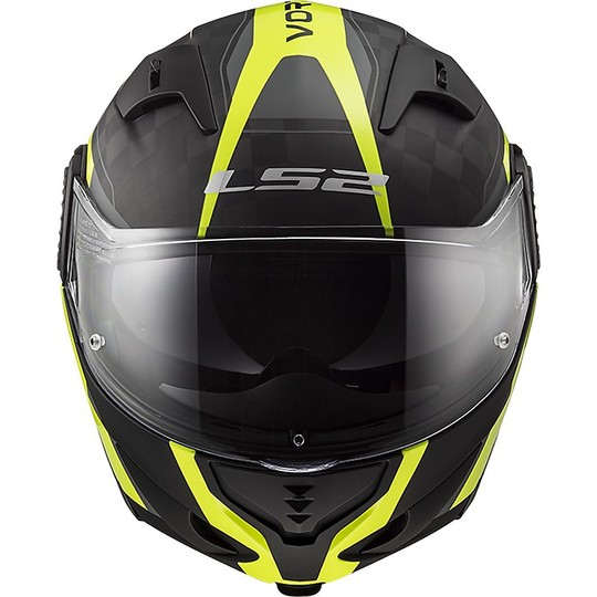 Modular Carbon Motorcycle Helmet LS2 VORTEX Frame Carbon Matt Black Fluo Yellow