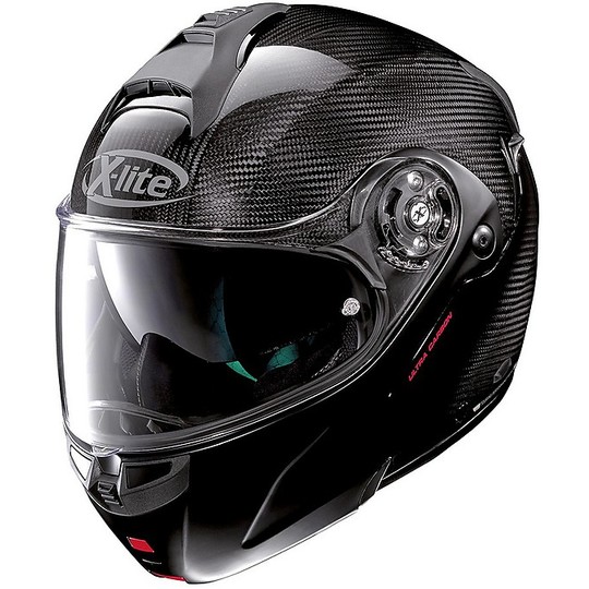 Modular Carbon Motorcycle Helmet X-Lite X-1004 Ultra Carbon DYAD N-Com 001 Carbon Opaque Chinstrap