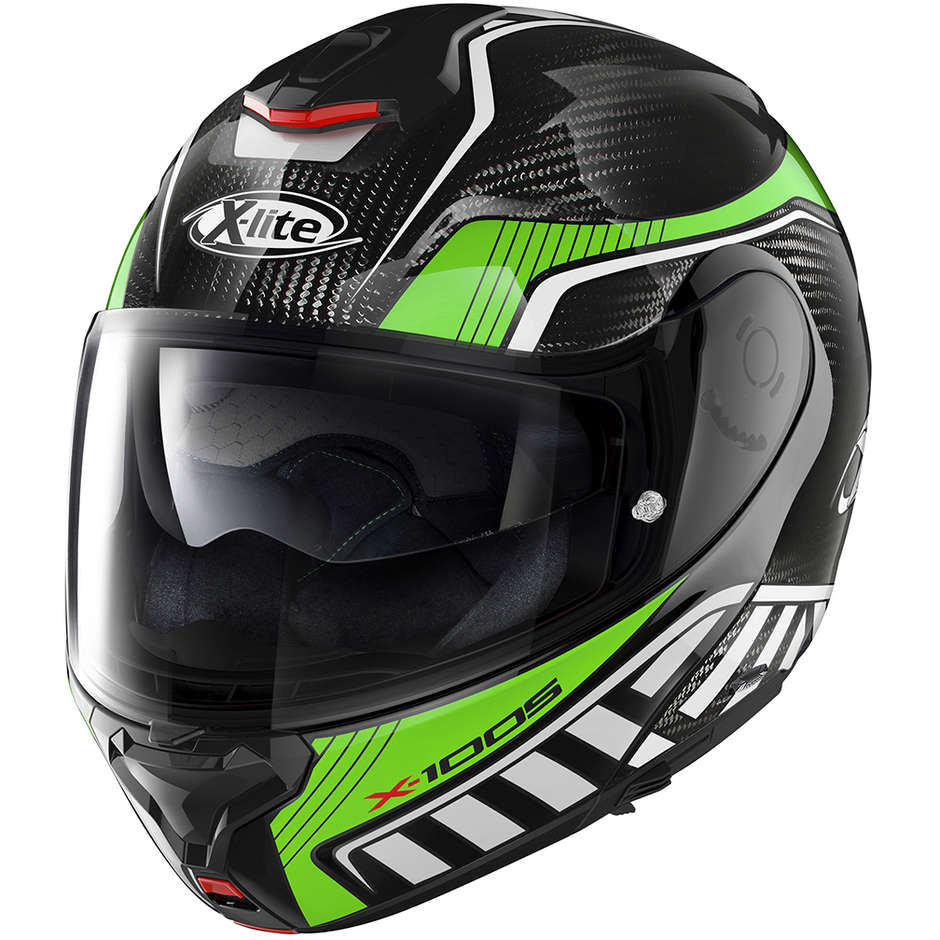 Modular Carbon Motorcycle Helmet X-Lite X-1005 Ultra Carbon CHEYENNE N-Com 014 Green