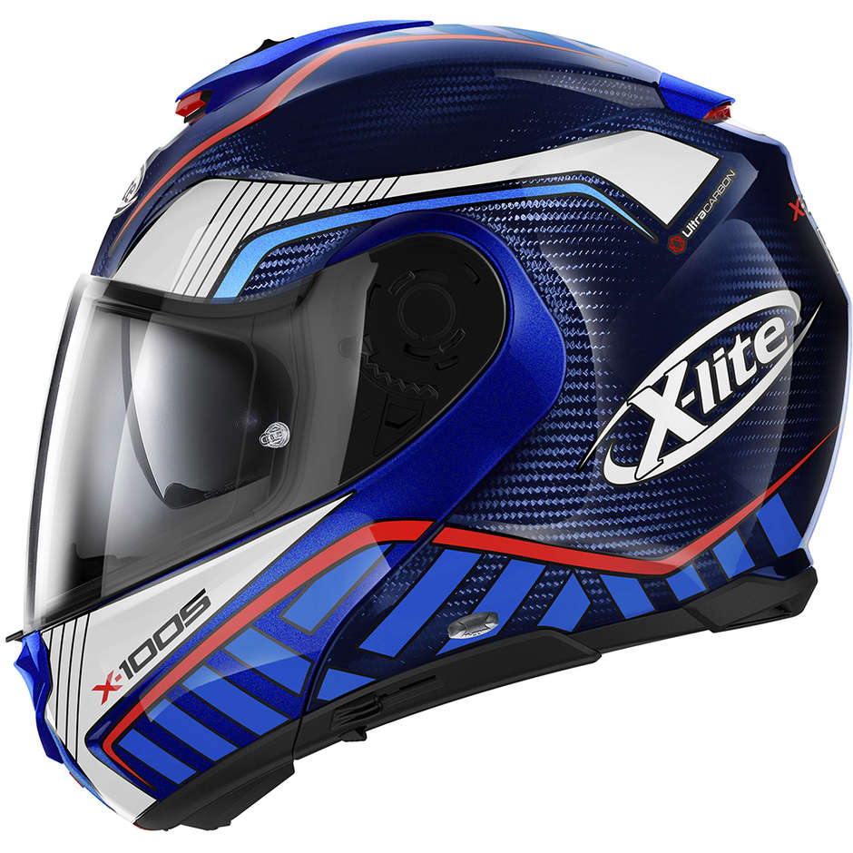 Modular Carbon Motorcycle Helmet X-Lite X-1005 Ultra Carbon CHEYENNE N-Com 020 Tinted Blue