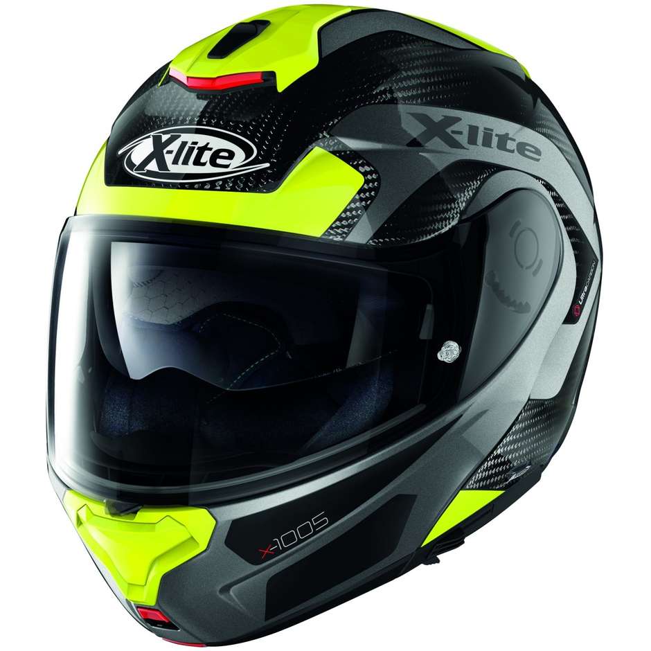 Modular Carbon Motorcycle Helmet X-Lite X-1005 Ultra Carbon FIERY N-Com 025 Black Gray Yellow
