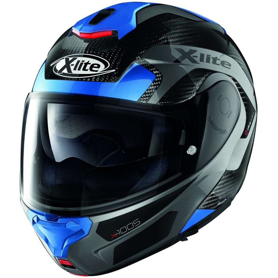 Modular Carbon Motorcycle Helmet X-Lite X-1005 Ultra Carbon FIERY N-Com 026 Black Gray Blue